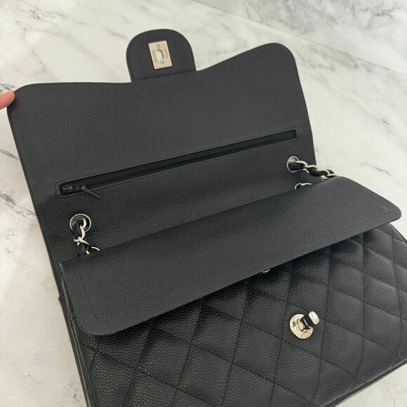 Chanel Caviar Jumbo Double Flap Bag Classic Quilted Leather Black CC Silver - Picture 6 of 16